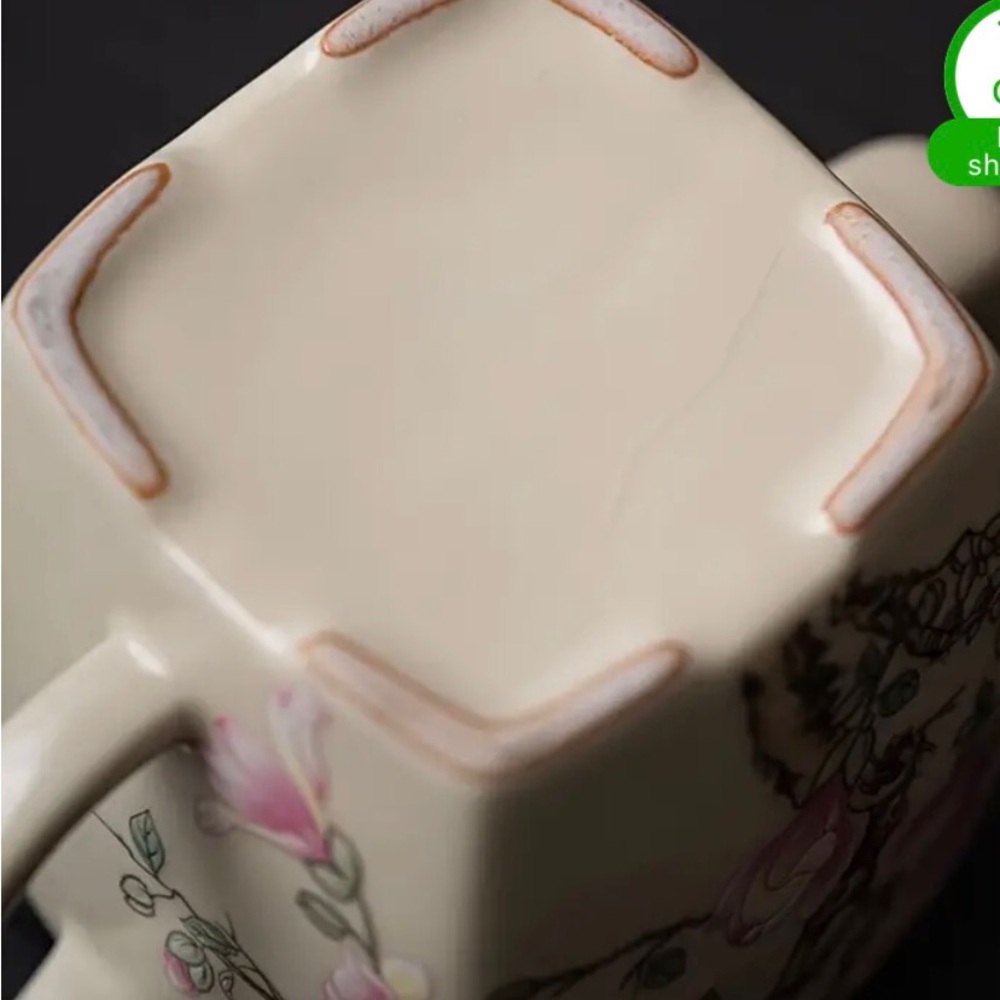 Magnolia Flower Square Teapot, 6.75oz Ru Kiln Xi Shi Style Ceramic,Pink Flowers. - Picture 4 of 6